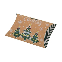 Christmas Theme Cardboard Candy Pillow Boxes, Cartoon Christmas Tree Candy Snack Gift Box, Green, Fold: 7.3x11.9x2.6cm(CON-G017-02F)