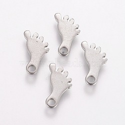 201 Stainless Steel Charms, Footprint, Stainless Steel Color, 13x7x1mm, Hole: 2mm(STAS-F039-13-P)