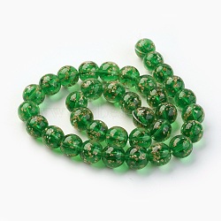 Handmade Gold Sand Lampwork Beads Strands, Luminous, Round, Green, 12mm, Hole: 1.4mm, about 33pcs/strand, 14.3 inches(40cm)(LAMP-P051-L01-12mm)