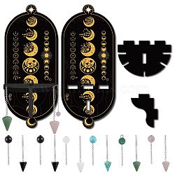 CREATCABIN DIY Oval Poplar Wood Wall Display Stand Decorations, with Gemstone & Glass Dowsing Pendulum Pendants and Iron Screw, Moon Pattern(DJEW-CN0001-18D)