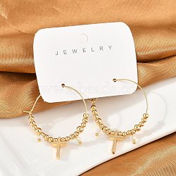 Brass Glass Hoop Earrings, Cross, Real 18K Gold Plated, 41x32.5mm(EJEW-U040-03G)