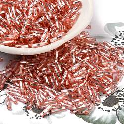 Glass Twist Bugle Beads, Silver Lined, Tomato, 7x2mm, Hole: 0.8mm, about 15000pcs/pound(SEED-C004-06A)