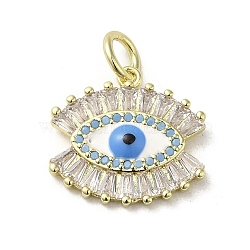 Brass Micro Pave Cubic Zirconia Pendants, with Glass and Enamel, with Jump Ring, Real 18K Gold Plated, Eye, Clear, 16x17x3mm, Hole: 4mm(KK-E092-06G)