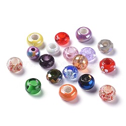 Glass & Porcelain European Beads, Large Hole Rondelle Beads, No Metal Core, Mix Style, Mixed Color, 12~15.5x6~10mm, Hole: 3.8~6.5mm(GLAA-XCP0011-27)