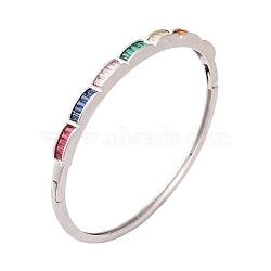 Brass Pave Colorful Cubic Zirconia Hinged Bangles for Women, Platinum, Rectangle, Inner Diameter: 2-3/8 inch(5.9cm), 2.5~4mm(BJEW-S147-32P-A)