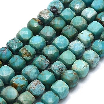 Natural HuBei Turquoise Beads Strands, Faceted, Cube, 6x6x6mm, Hole: 0.8mm, about 64~65pcs/strand, 15.35 inch(39cm)