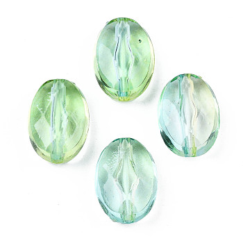Transparent Acrylic Beads, Oval, Light Green, 14.5x10.5x6.5mm, Hole: 1.2mm