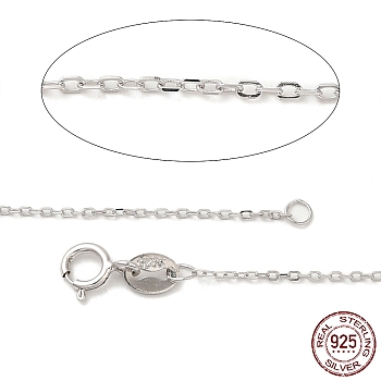 Trendy Unisex Rhodium Plated 925 Sterling Silver Cable Chains Necklaces, with Spring Ring Clasps, Thin Chain, Platinum, 16 inch, 1mm