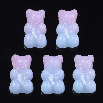 Opaque Resin Cabochons, with Glitter Powder, Two Tone, Bear, Light Sky Blue, 18x11x8mm