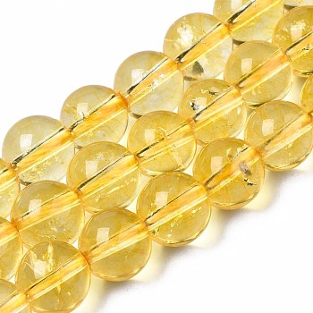 Natural Quartz Beads Strands, Round, Dyed, Gold, 8mm, Hole: 1mm, about 46~47pcs/strand, 14.57~14.96inch(37~38cm)