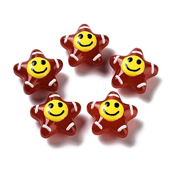 Handmade Lampwork Bead, with Enamel, Star with Smiling Face, Dark Red, 20~20.5x21~21.5x10.5~11mm, Hole: 1.6mm