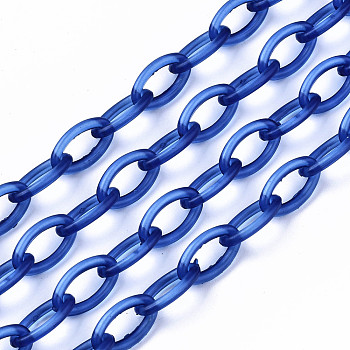 Handmade Transparent ABS Plastic Cable Chains, Oval, Blue, 19.29 inch~19.68 inch(49~50cm), Link: 13x7.5x1.5mm