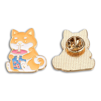 Dog with Milk Tea Enamel Pin, Light Gold Plated Alloy Cartoon Badge for Backpack Clothes, Nickel Free & Lead Free, Sandy Brown, 30x25mm
