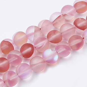 Synthetic Moonstone Beads Strands, Holographic Beads, Dyed, Frosted, Round, Red, 6mm, Hole: 0.5mm, 65pcs/strand, 15.7 inch
