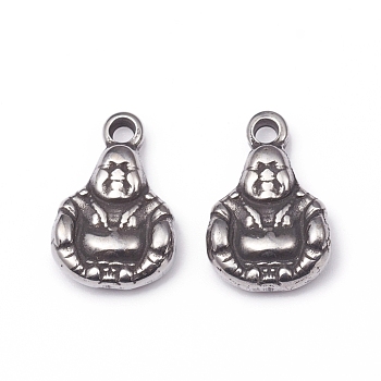 304 Stainless Steel Pendants, Buddha, Antique Silver, 15x10.5x4.5mm, Hole: 1.6mm