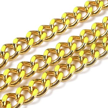 Golden Brass Enamel Curb Chain, Twisted Chain, Long-Lasting Plated, with Spool, Unwelded, Yellow, 10.5x8x3.5mm, 32.8 Feet(10m)/roll