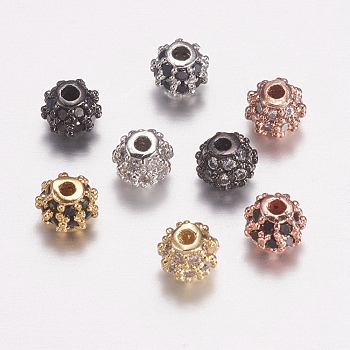 Brass Micro Pave Cubic Zirconia Beads, Round, Mixed Color, 4mm, Hole: 0.5mm