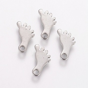 201 Stainless Steel Charms, Footprint, Stainless Steel Color, 13x7x1mm, Hole: 2mm