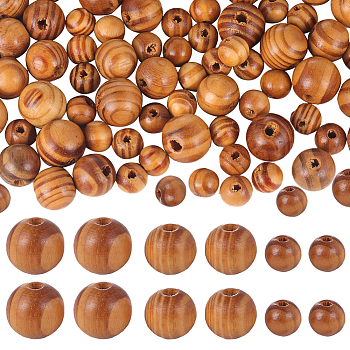 300Pcs 3 Styles Round Natural Wood Beads, Dyed, Lead Free, BurlyWood, 10~16x9~15mm, Hole: 2~4mm, 100pcs/style