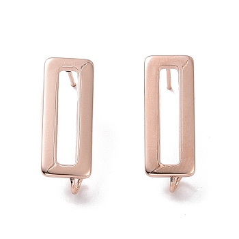 201 Stainless Steel Stud Earring Findings, with Vertical Loop and 316 Stainless Steel Pin, Rectangle, Real Rose Gold Plated, 22x8mm, Hole: 1mm, Pin: 0.7mm