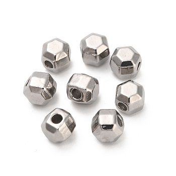 304 Stainless Steel Beads, Hexagon, Faceted, Stainless Steel Color, 4.8x4.3x4.3mm, Hole: 1.4mm