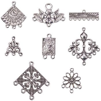 Tibetan Style Chandelier Component Links, Mixed Shapes, Antique Silver, 8.2x8.2x2.7cm