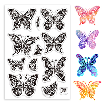 Custom Summer Theme PVC Plastic Clear Stamps, for DIY Scrapbooking, Photo Album Decorative, Cards Making, Butterfly, 160x110mm