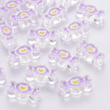 Transparent Acrylic Beads, with Enamel, Candy, Lilac, 13.5x26.5x9.5mm, Hole: 3mm
