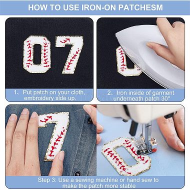 11Pcs Number 0~9 & Flat Tennis Shaped Towel Embroidery Style Cotton Iron on/Sew on Patches(DIY-NB0007-60)-4