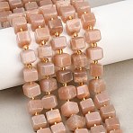 Natural Sunstone Beads Strands, Cube, with Seed Beads, 8~8.5x8x7~8.5mm, Hole: 0.8mm, about 39~40pcs/strand, 15.35~15.83''(39~40.2cm)(G-F832-A05-01)