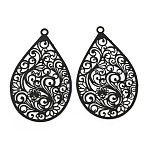 Spray Printed 430 Stainless Steel Pendants, Etched Metal Embellishments, for DIY Halloween Jewellery, Black, Black, 45x28x0.3mm, Hole: 2mm(X-STAS-P359-01F)