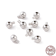 Rhodium Plated 925 Sterling Silver Stopper Beads, Round, Platinum, 4x3mm, Hole: 0.8mm, Pin: 1mm(STER-D035-02P)