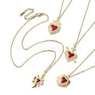 Golden Brass with Cubic Zirconia Heart Pendant Necklace, Mixed Shapes, 15.79~15.98 inch(40.1~40.6cm)(NJEW-JN04592)