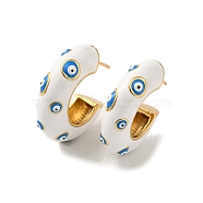 Rack Plated Brass Stud Earrings, Enamel Evil Eye Earrings for Women, Lead Free & Cadmium Free, Long-Lasting Plated, Real 18K Gold Plated, White, 26.5x7.5mm(EJEW-H004-02G-01)