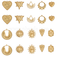 20Pcs 10 Style Brass Pendants, Evil Eye/Heart with Eye/Oval with Clover, Golden, 19~34x18~30x1~3mm, Hole: 1.4~1.6mm, 2pcs/style(KK-CA0002-35)