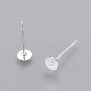Ear Stud Posts, Brass Heads and Stainless Steel Pins, Lead Free and Cadmium Free, Silver Color Plated, Size: about 10mm long, 0.6mm thick, Head: about 4mm in diameter(X-KK-C2904-S)