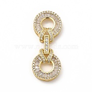 Rack Plating Brass Pave Clear Cubic Zirconia Fold Over Clasps, Cadmium Free & Lead Free, Flat Round, Real 18K Gold Plated, 38.5x15x4.5mm, Inner Diameter: 6.5mm(KK-G458-05G)