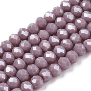 Electroplate Glass Beads Strands, Pearl Luster Plated, Faceted, Rondelle, Rosy Brown, 3x2mm, Hole: 0.8mm, about 165~169pcs/strand, 15~16 inch(38~40cm)(EGLA-A034-P2mm-A12)