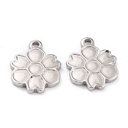 304 Stainless Steel Pendants, Flower, Stainless Steel Color, 18x14.5x2mm, Hole: 1.8mm(STAS-O145-41P)