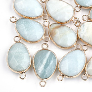 Natural Amazonite Links connectors, with Brass Findings, Nickel Free, Faceted, teardrop, Golden, 27.5x14.5~15x6~6.5mm, Hole: 2mm(G-S344-02G)