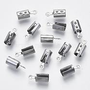 Stainless Steel Column Cord Ends, Stainless Steel Color, Fit for 1mm Rhinestone, 12.5x5x5mm, Hole: 1mm(X-STAS-Q180-01)