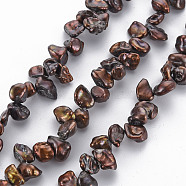 Natural Keshi Pearl Beads Strands, Cultured Freshwater Pearl, Dyed, Nuggets, Saddle Brown, 6~15x4~8x2~5mm, Hole: 0.5mm, about 80~84pcs/strand, 14.96 inch(38cm)(PEAR-S021-028B)