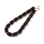 Coconut Shell Beaded Necklaces, with 304 Stainless Steel Beads and 201 Stainless Steel Lobster Claw Clasps, Coconut Brown, 42cm(NJEW-E154-06P)