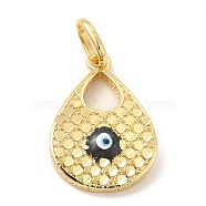 Brass Pendants, with Enamel, Real 18K Gold Plated, Long-Lasting Plated, Teardrop with Evil Eye Charm, Black, 34x23.5x6mm, Hole: 10x7mm(KK-E076-06G-09)