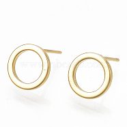Brass Stud Earrings, Ring, Real 18K Gold Plated, 10mm, Pin: 0.7mm(X-KK-S348-368)
