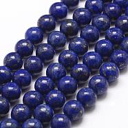 Natural Lapis Lazuli Bead Strands, Round, 10mm, Hole: 1mm, about 38pcs/strand, 15.5 inch(395mm)(G-G953-04-10mm)