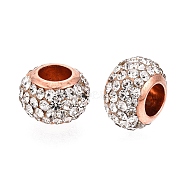 Polymer Clay Rhinestone European Beads, with Brass Single Cores, Large Hole Beads, Rondelle, Rose Gold, Crystal, PP11(1.7~1.8mm), 11x8mm, Hole: 5mm(X-RB-S055-16B)