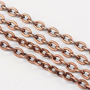 Iron Cable Chains, Unwelded, with Spool, Flat Oval, Cadmium Free & Nickel Free & Lead Free, Red Copper, 3x2x0.5mm, about 328.08 Feet(100m)/roll(CH-0.5PYSZ-R)