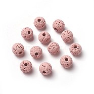 Unwaxed Natural Lava Rock Beads, for Perfume Essential Oil Beads, Aromatherapy Beads, Dyed, Round, Pink, 8.5mm, Hole: 1.5~2mm(G-F325-8mm-A07)