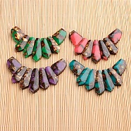 Assembled Dyed Synthetic Imperial Jasper and Bronzite Pendants, Graduated Fan, Faceted, Mixed Color, 20~45x15~26x6~7mm, Hole: 2mm, 7pcs/set(G-E327-01)